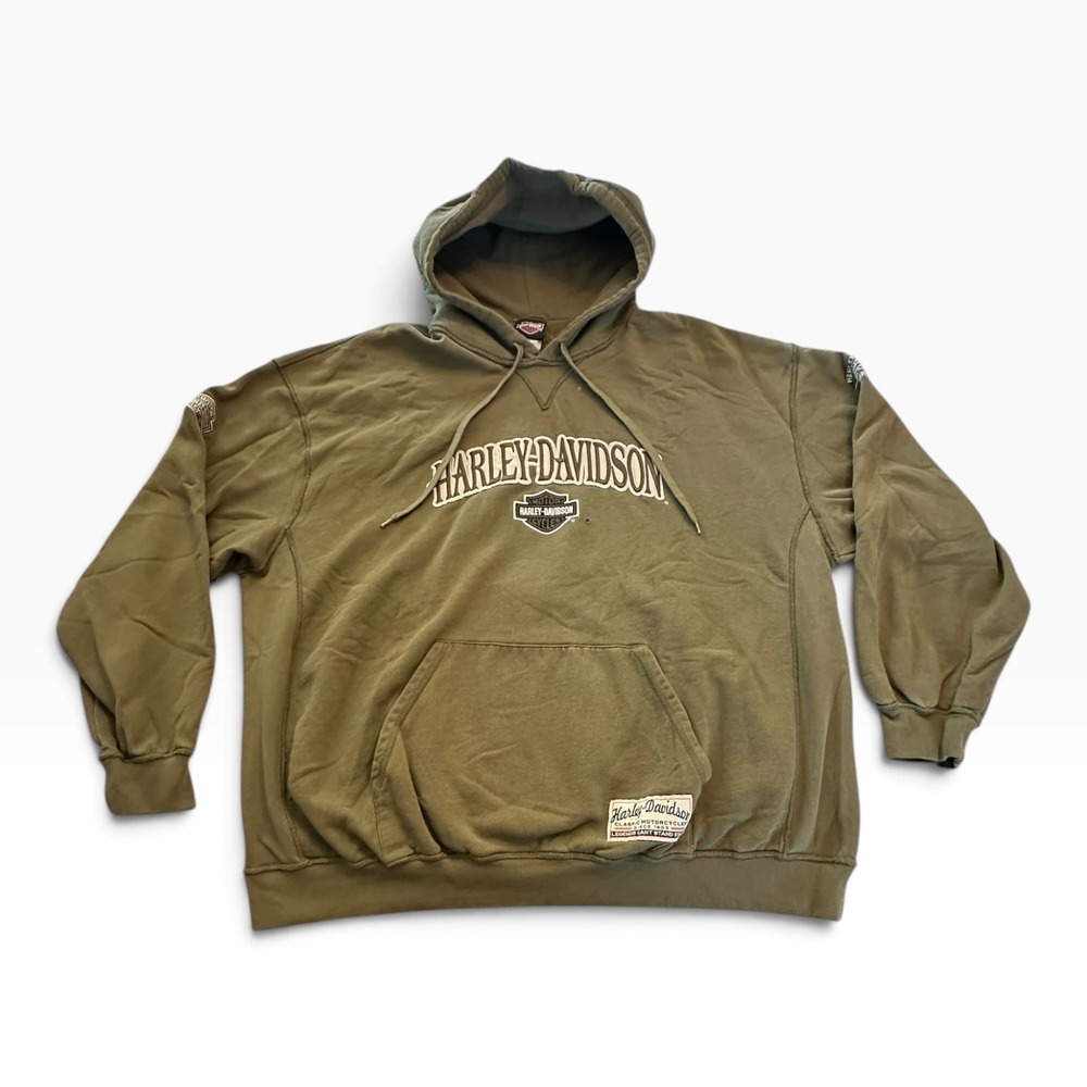 Harley-Davidson Hoodie Mens XL Green Embroidered Waterford MI Biker Distressed